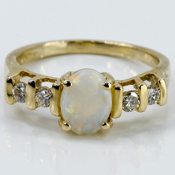 Jewelry - Vintage 14k Yellow Gold Opal and Diamond Anniversary Band / Engagement Ring